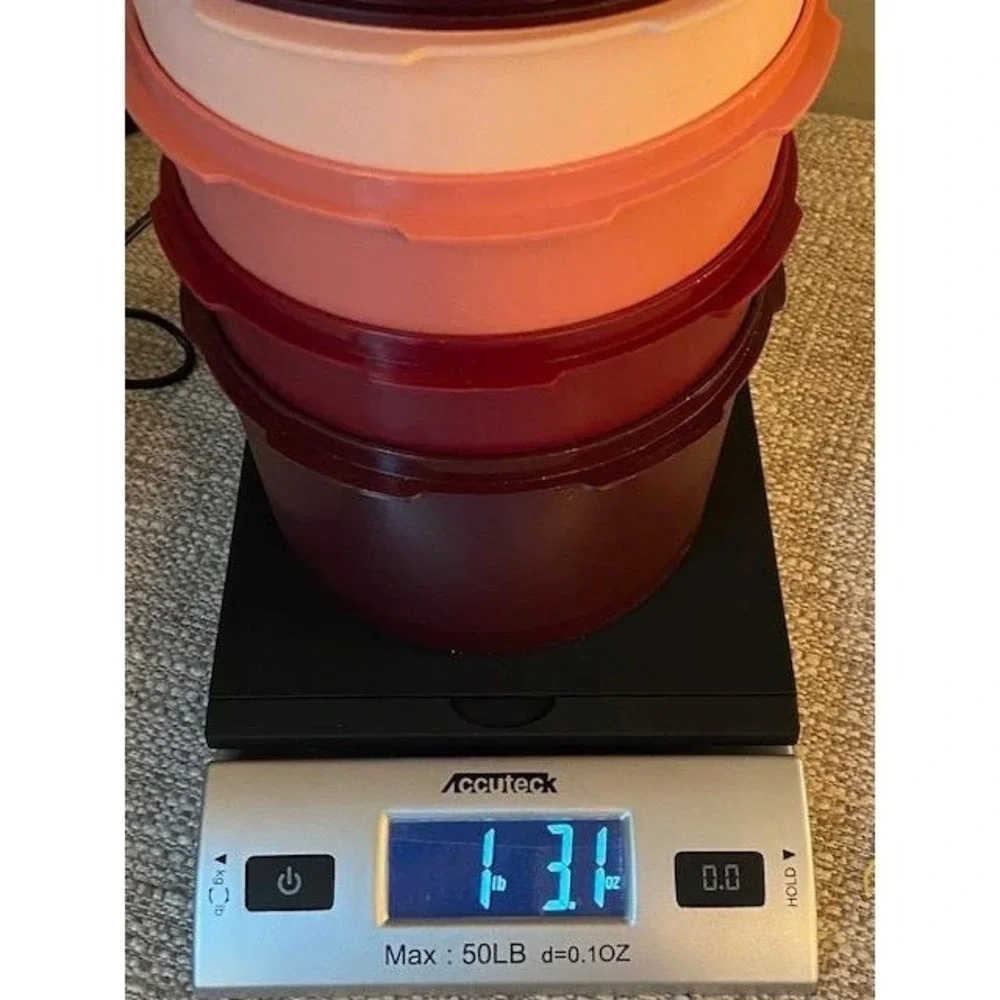 Tupperware Servalier Canister Set 4pc Sunburst Lids Peach Coral Maroon 810-17